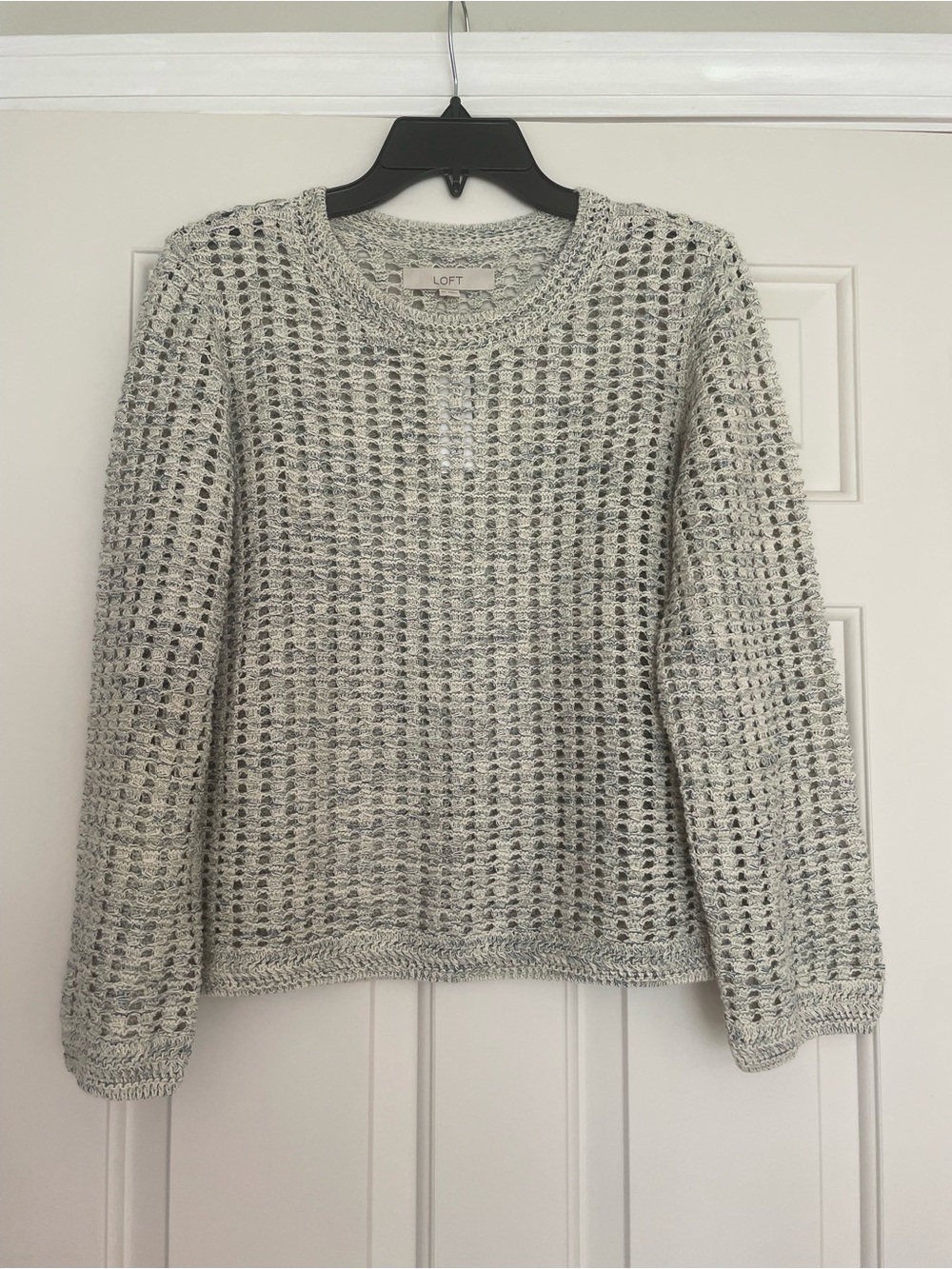 LOFT Light Gray Open-Knit Crewneck Sweater NWT XS
